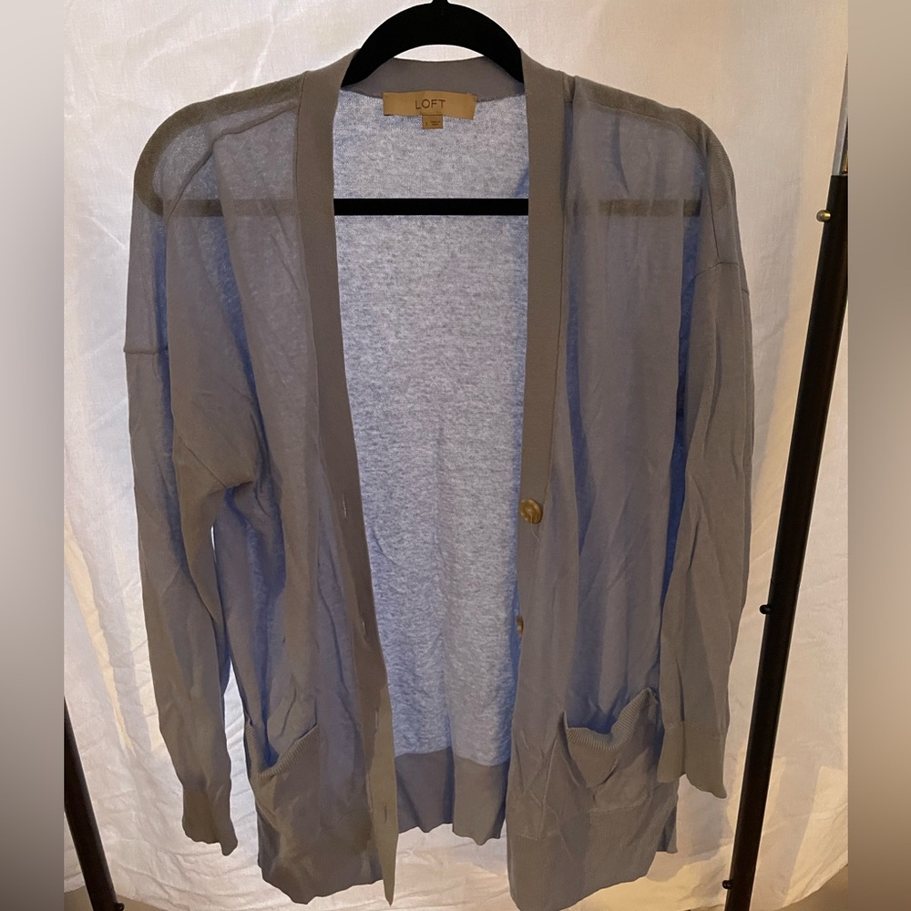 LOFT Men's Light Gray Cardigan Sweater